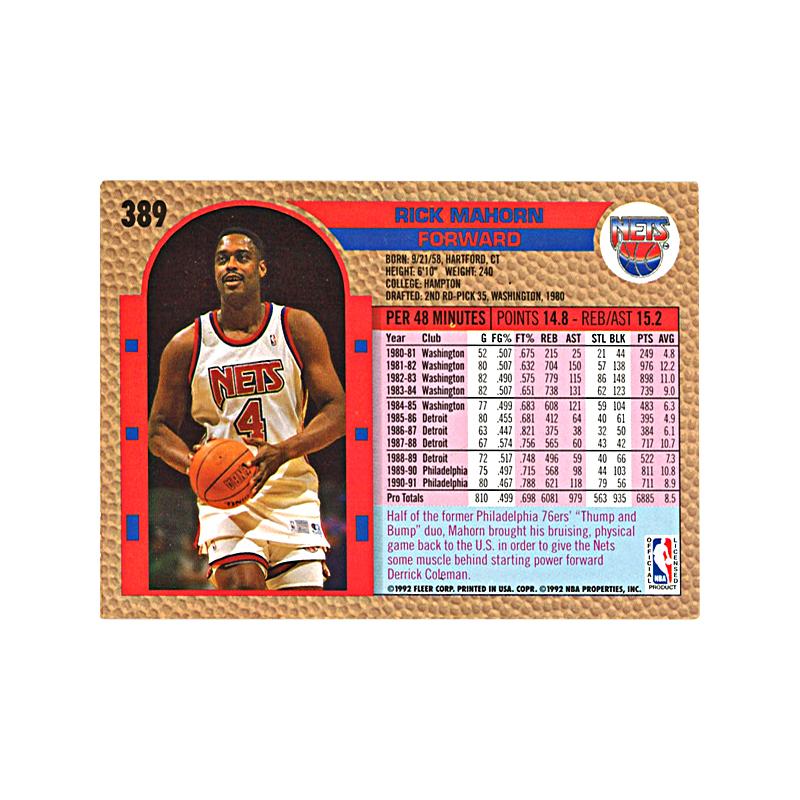Rick Mahorn New Jersey Nets Signed Fleer 92-93 #389 Trading Card-Powers Sports Memorabilia