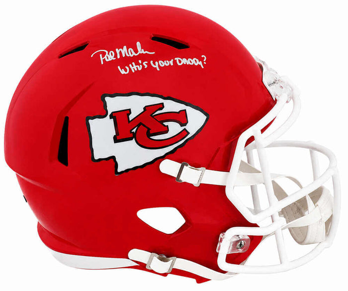 Pat (Patrick) Mahomes Sr. Autographed Kansas City Chiefs Riddell Full Size Speed Replica Helmet with Who's Your Daddy?-Powers Sports Memorabilia