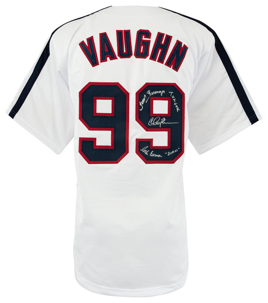 Charlie Sheen, Corbin Bernsen & Tom Berenger Autographed White Custom Vaughn #99 Baseball Jersey-Powers Sports Memorabilia
