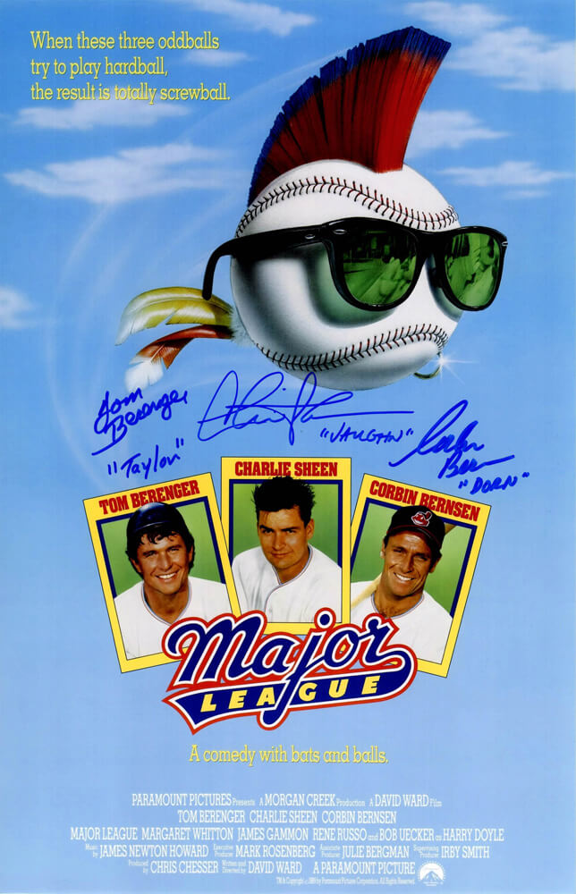Charlie Sheen, Tom Berenger & Corbin Bernsen Cast Autographed Major League 11x17 Movie Poster with Vaughn, Taylor & Dorn-Powers Sports Memorabilia