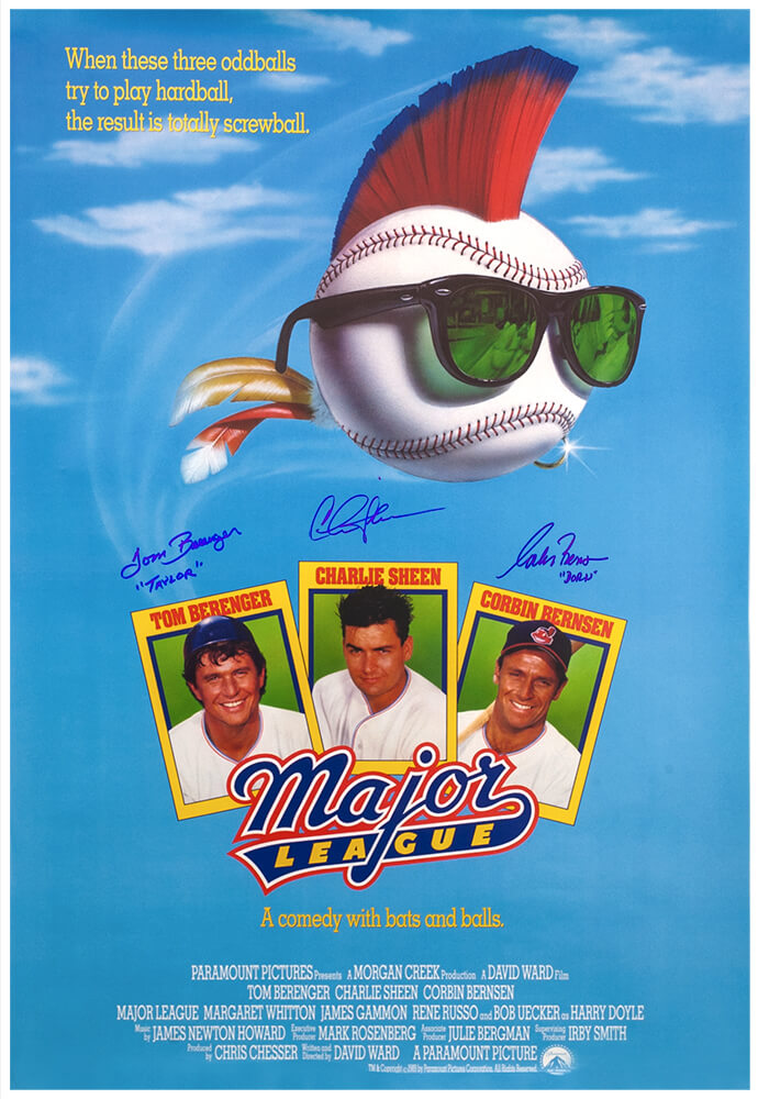 Charlie Sheen, Corbin Bernsen & Tom Berenger Autographed Major League 27x40 Full Size Movie Poster with Taylor, Dorn-Powers Sports Memorabilia