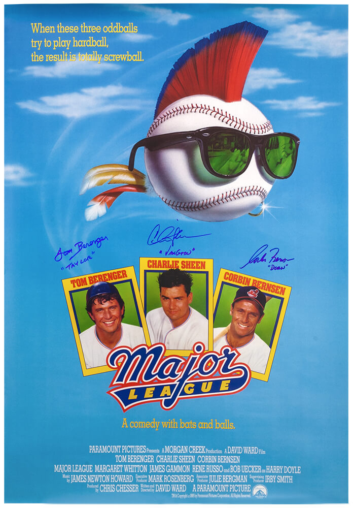 Charlie Sheen, Corbin Bernsen & Tom Berenger Autographed Major League 27x40 Full Size Movie Poster with Character Names-Powers Sports Memorabilia