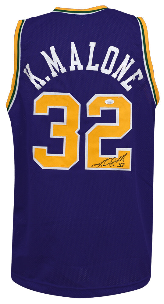 Karl Malone Autographed Purple Custom Basketball Jersey JSA-Powers Sports Memorabilia