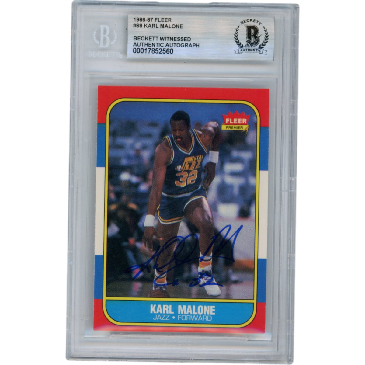 Karl Malone Utah Jazz Signed Card - 1986 Fleer #68 Slabbed Beckett Beckett