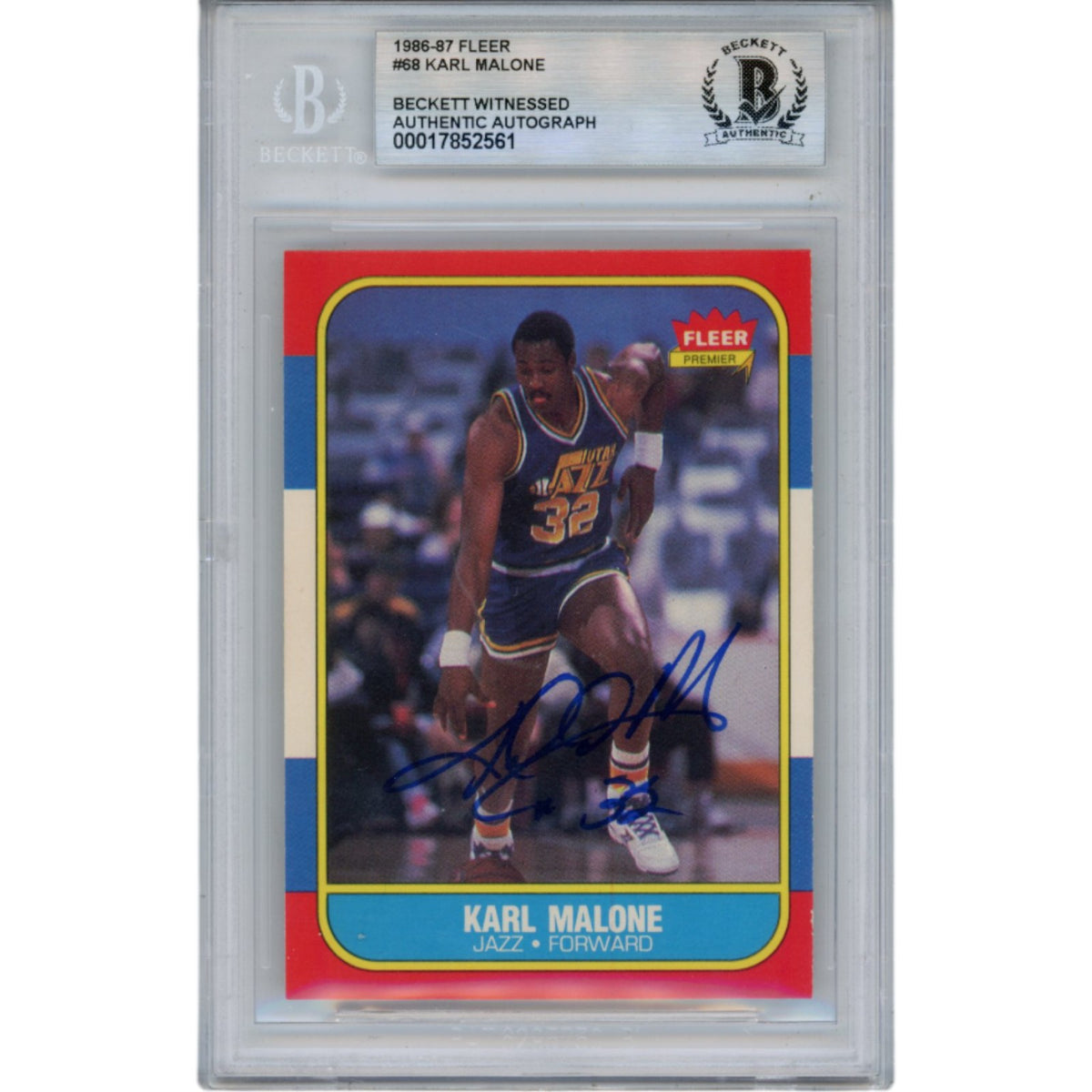 Karl Malone Utah Jazz Signed Card - 1986 Fleer #68 Slabbed Beckett Beckett - 50626-Powers Sports Memorabilia