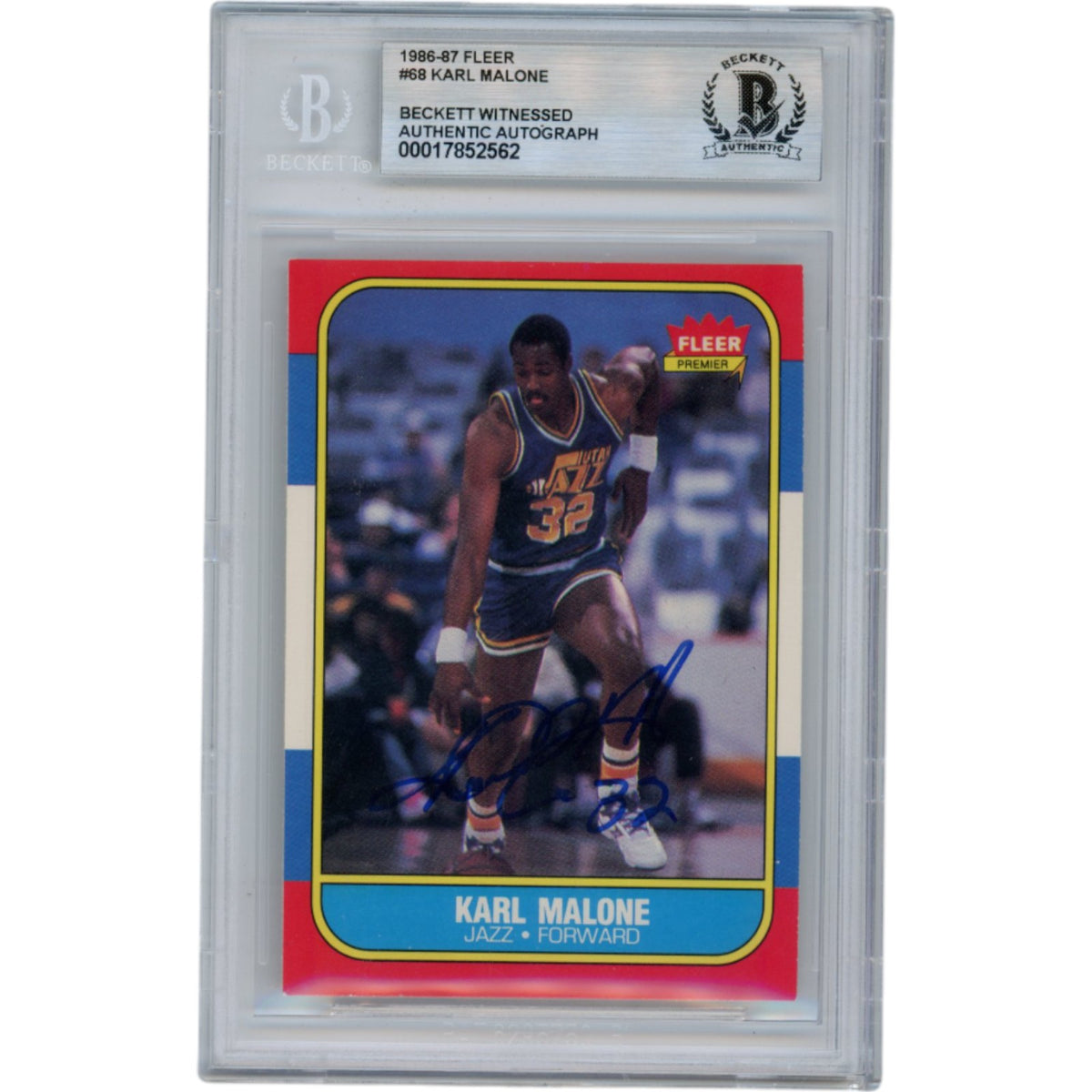 Karl Malone Utah Jazz Signed Card - 1986 Fleer #68 Slabbed Beckett Beckett - 50644-Powers Sports Memorabilia