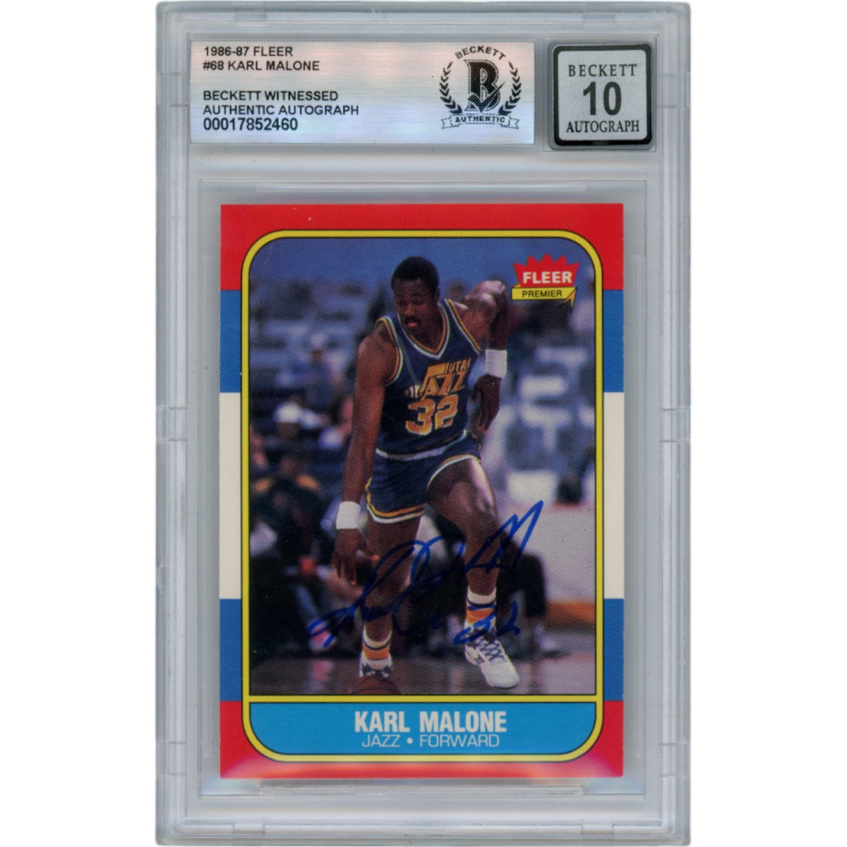 Karl Malone Utah Jazz Signed Card - 1986 Fleer #68 Slabbed Beckett Beckett - 50646-Powers Sports Memorabilia