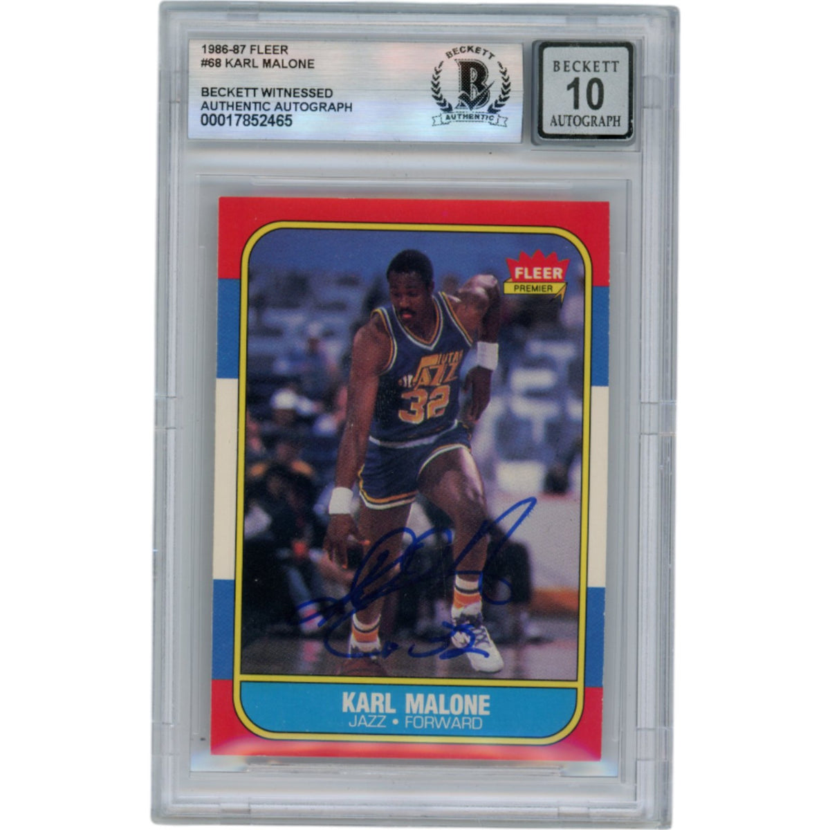 Karl Malone Utah Jazz Signed Card - 1986 Fleer #68 Slabbed Beckett Beckett - 50667-Powers Sports Memorabilia