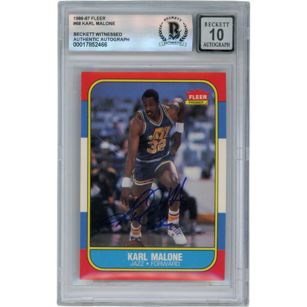 Karl Malone Utah Jazz Signed Card - 1986 Fleer #68 Slabbed Beckett Beckett - 50673-Powers Sports Memorabilia