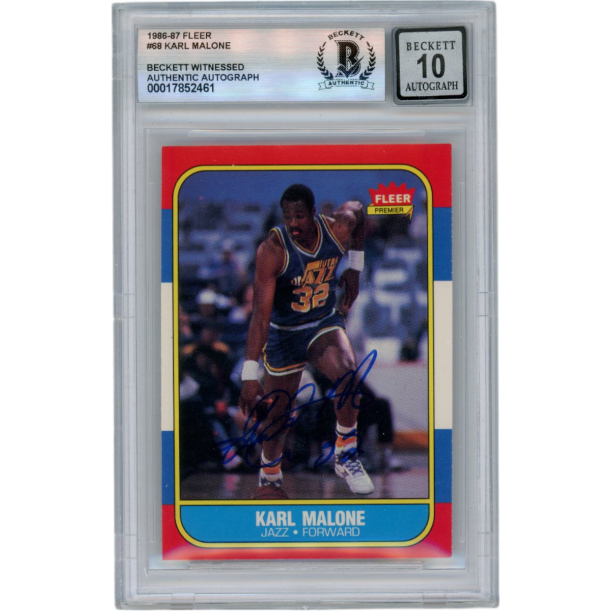 Karl Malone Utah Jazz Signed Card - 1986 Fleer #68 Slabbed Beckett Beckett - 50679-Powers Sports Memorabilia