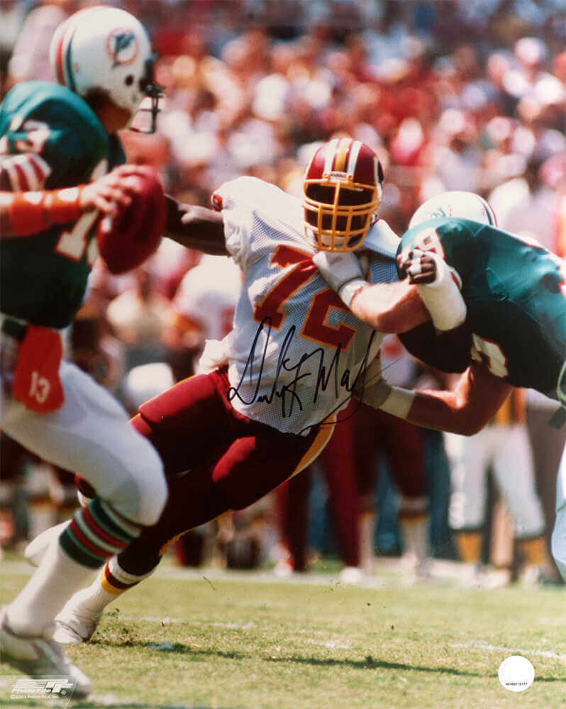 Dexter Manley Autographed Washington Football Team Action vs Dolphins 16x20 Photo-Powers Sports Memorabilia