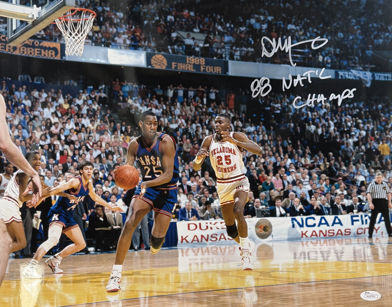 Danny Manning Signed Kansas Jayhawks 16x20 Photo 88 Natl Champs – JSA Authenticated-Powers Sports Memorabilia