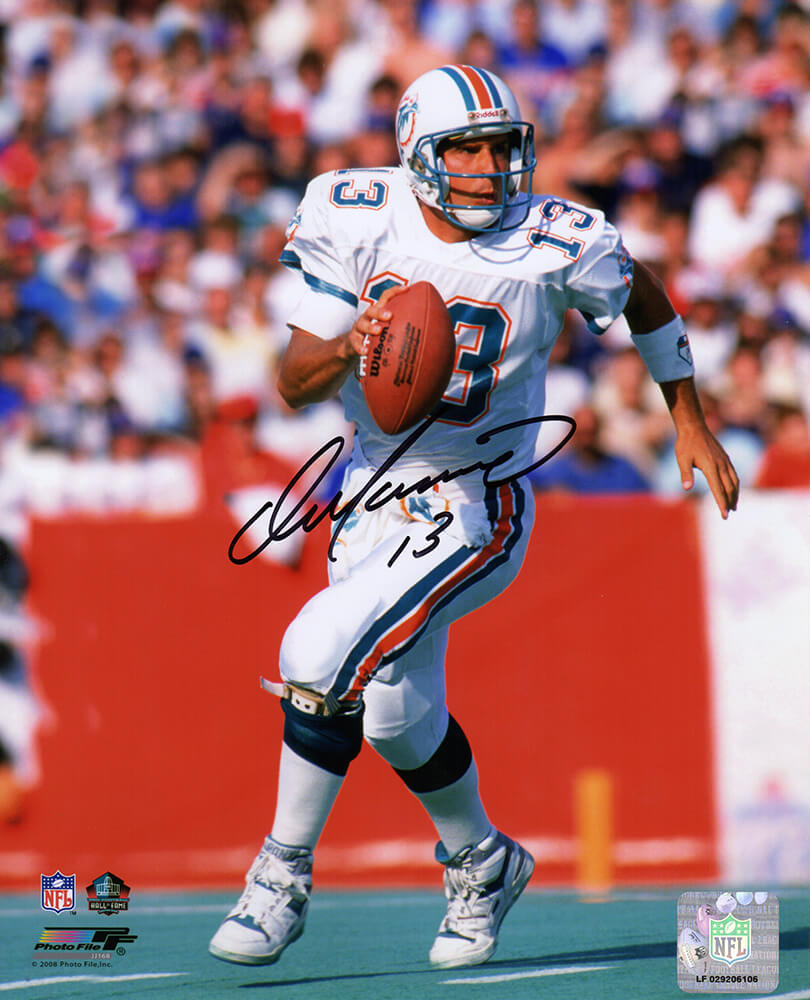 Dan Marino Autographed Miami Dolphins Roll Out White Jersey Action 8x10 Photo-Powers Sports Memorabilia