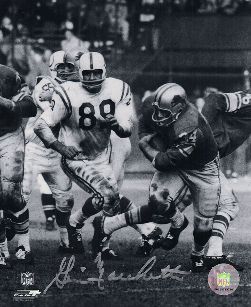Gino Marchetti Autographed Colts B&W Action vs Lions 8x10 Photo-Powers Sports Memorabilia