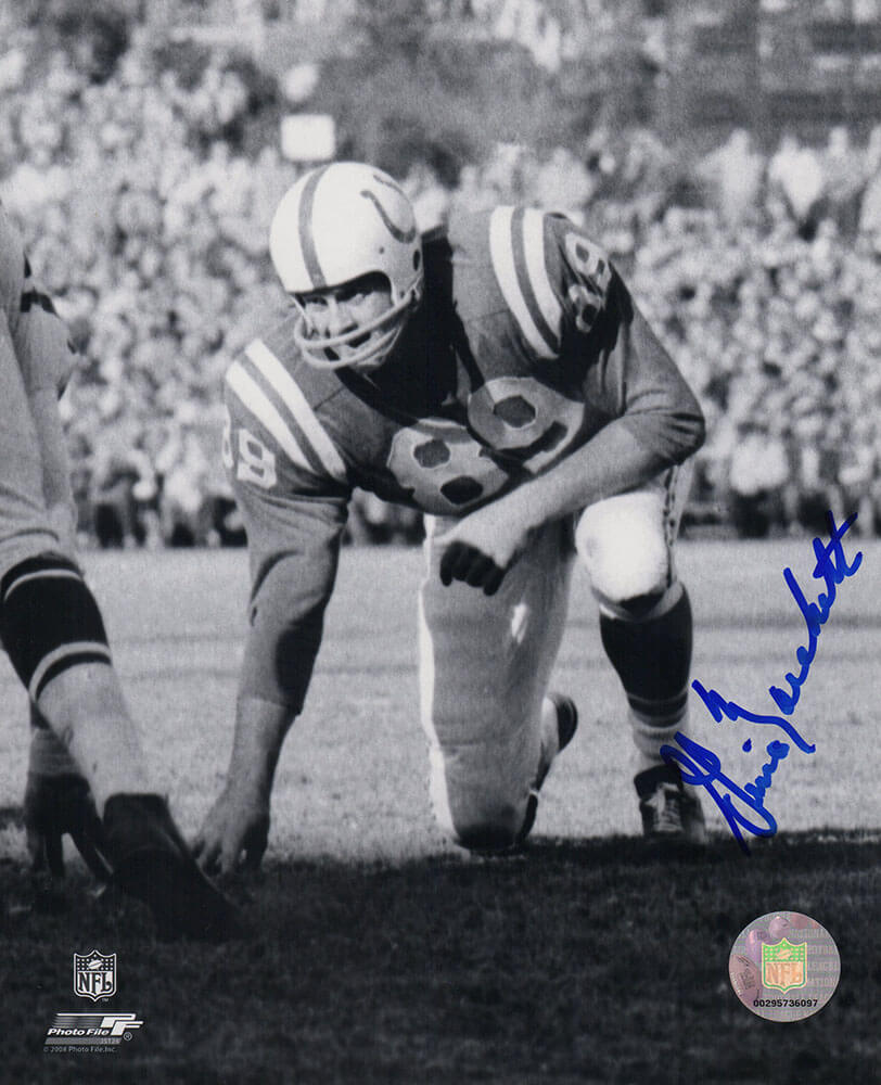 Gino Marchetti Autographed Colts B&W Stance Action 8x10 Photo-Powers Sports Memorabilia