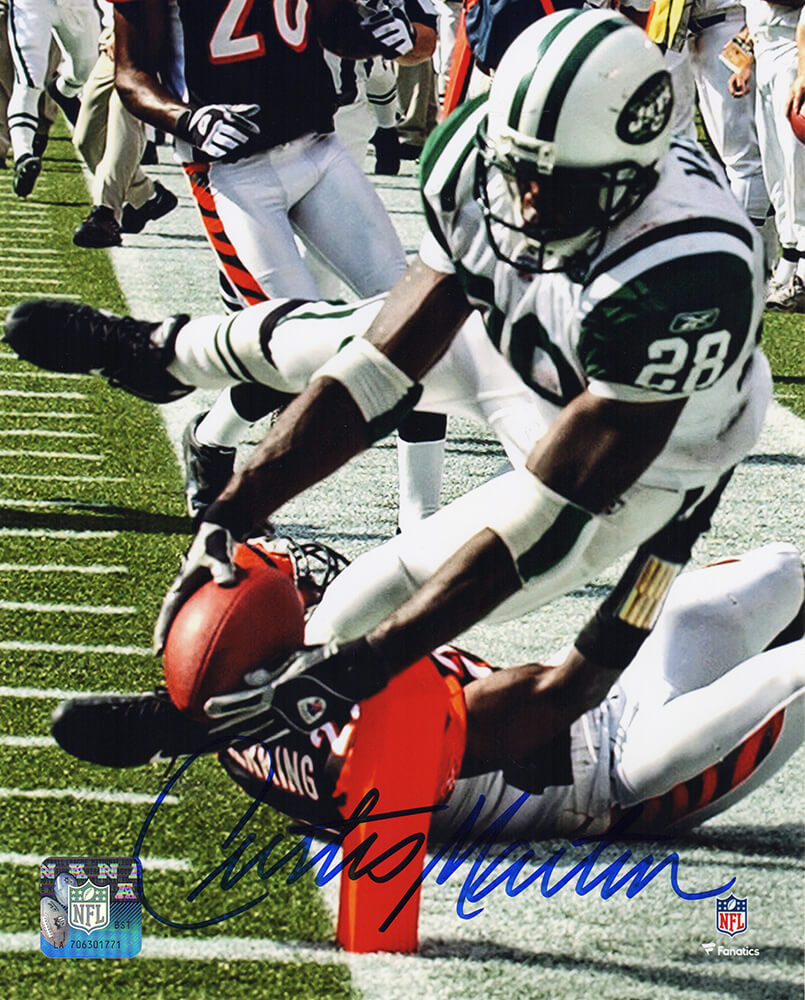 Curtis Martin Autographed New York Jets Scoring Touchdown Action 8x10 Photo-Powers Sports Memorabilia
