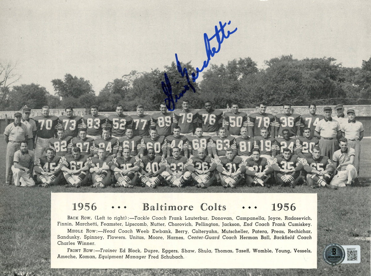 Gino Marchetti Baltimore Colts Signed Magazine - 1956 Roster Magazine Page Beckett-Powers Sports Memorabilia