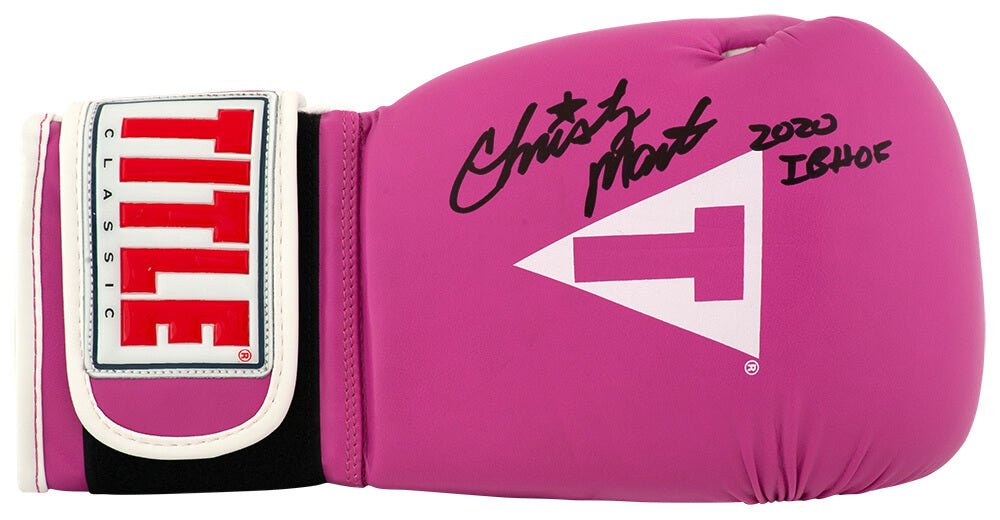 Christy Martin Autographed Title Pink & White Boxing Glove with 2020 IB HOF-Powers Sports Memorabilia