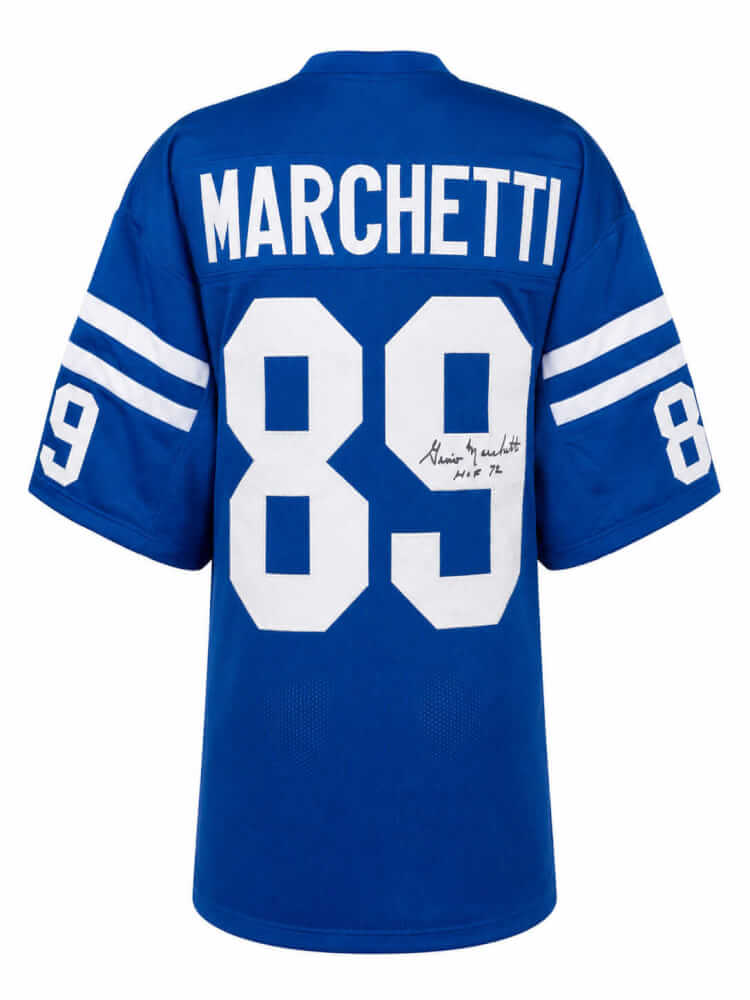 Gino Marchetti Autographed Blue Throwback Custom Football Jersey with HOF'72-Powers Sports Memorabilia