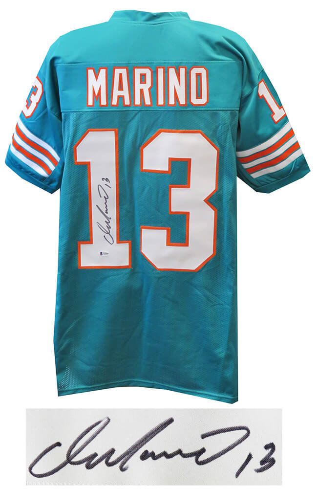 Dan Marino Autographed Teal Custom Football Jersey (Beckett)-Powers Sports Memorabilia