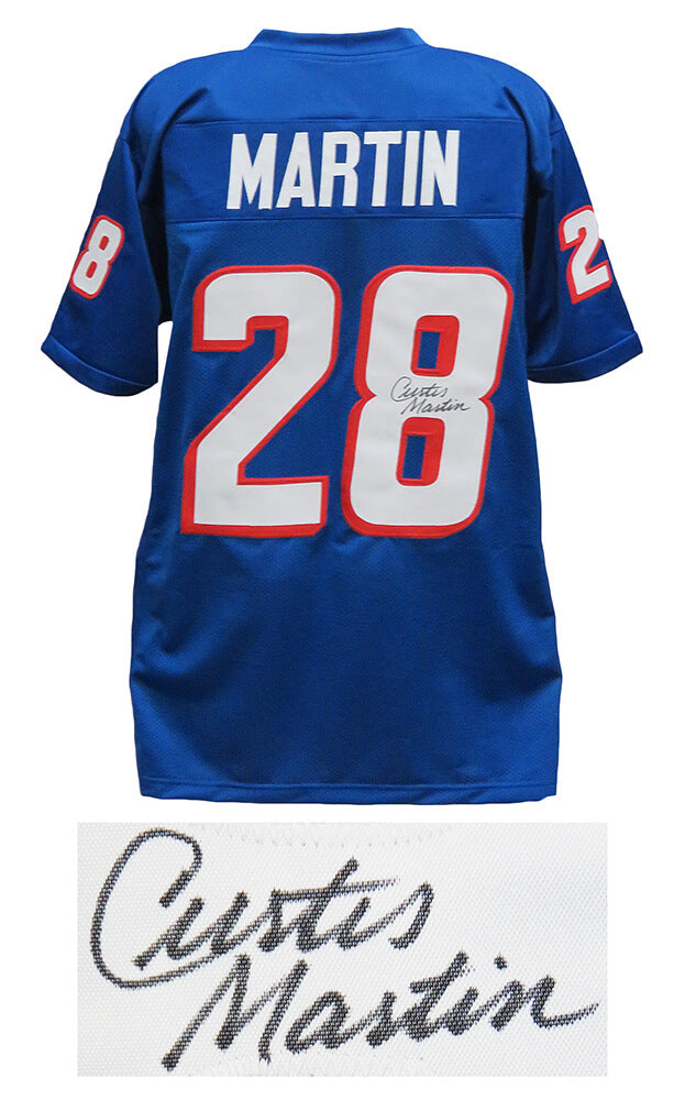 Curtis Martin Autographed Blue Throwback Custom Football Jersey-Powers Sports Memorabilia