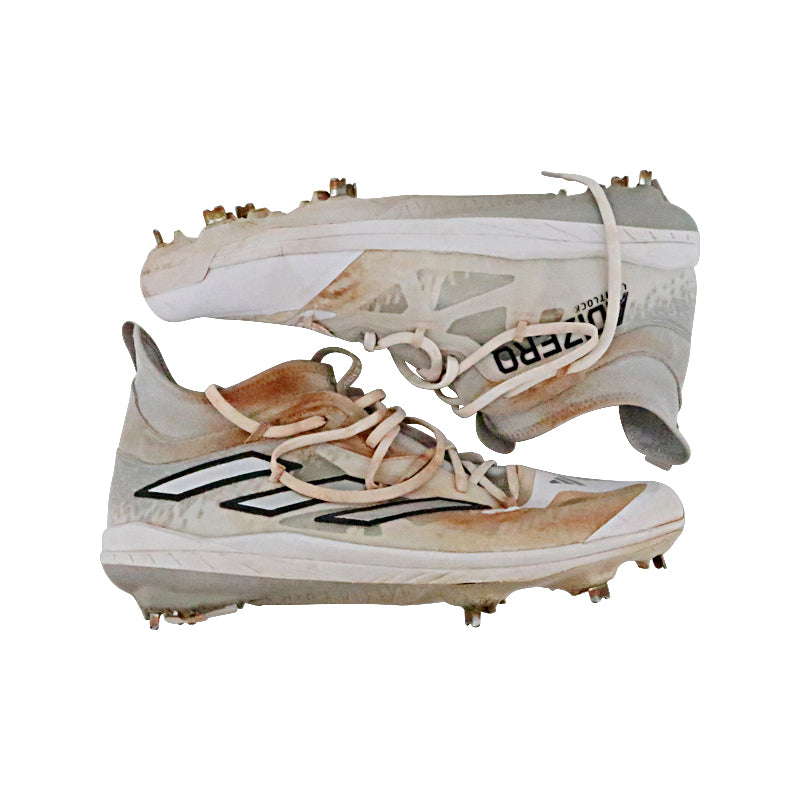 Brandon Marsh Philadelphia Phillies 2024 Game Worn Pair of White/Silver Adidas Adizero Lightlock Cleats - Size 13 (Brandon Marsh CX LOA)-Powers Sports Memorabilia