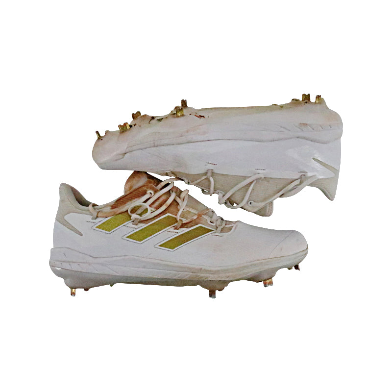 Brandon Marsh Philadelphia Phillies 2024 Game Worn Pair of White/Gold Glitter Adidas Adizero Cleats - Size 12 (Brandon Marsh CX LOA)-Powers Sports Memorabilia
