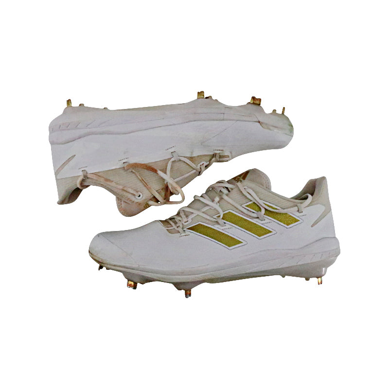 Brandon Marsh Philadelphia Phillies 2024 Game Worn Pair of White/Gold Glitter Adidas Adizero Cleats - Size 12 (Brandon Marsh CX LOA)-Powers Sports Memorabilia