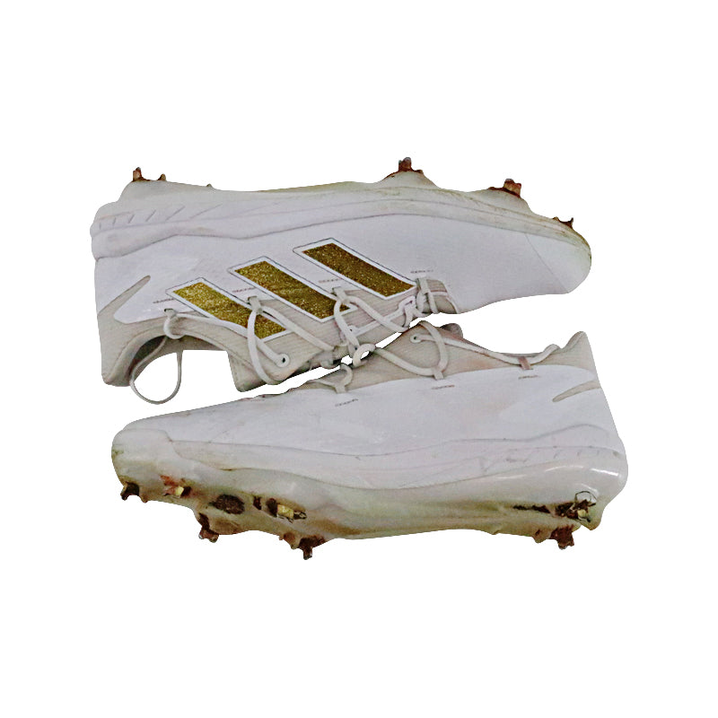 Brandon Marsh Philadelphia Phillies 2024 Game Worn Pair of White/Gold Glitter Adidas Adizero Cleats - Size 12 1/2 (Brandon Marsh CX LOA)-Powers Sports Memorabilia