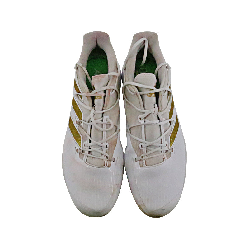 Brandon Marsh Philadelphia Phillies 2024 Game Worn Pair of White/Gold Glitter Adidas Adizero Cleats - Size 12 1/2 (Brandon Marsh CX LOA)-Powers Sports Memorabilia