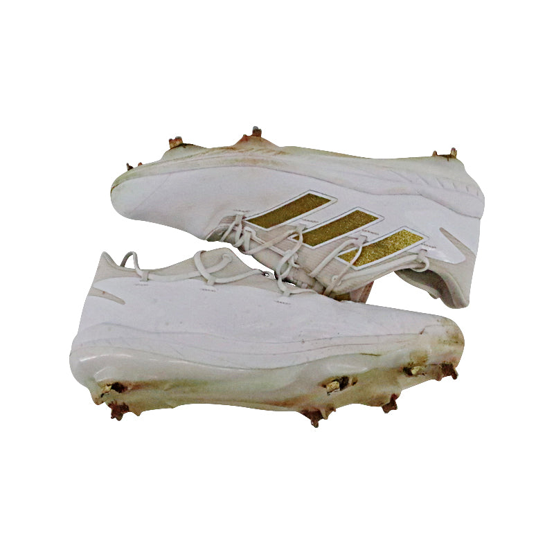 Brandon Marsh Philadelphia Phillies 2024 Game Worn Pair of White/Gold Glitter Adidas Adizero Cleats - Size 12 1/2 (Brandon Marsh CX LOA)-Powers Sports Memorabilia