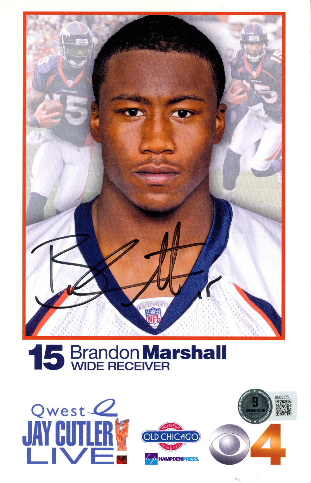 Brandon Marshall Denver Broncos Signed Mini Helmet - 8.5x6.5 Quest Ad Beckett Beckett-Powers Sports Memorabilia