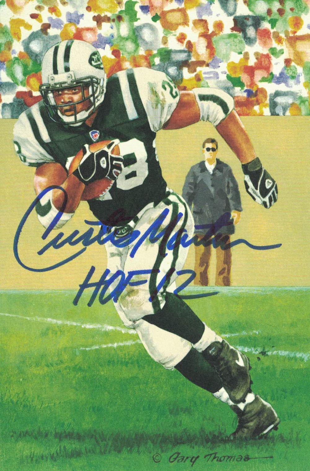 Curtis Martin New York Jets Signed Golf Ball - Goal Line Art Blue HOF-Powers Sports Memorabilia