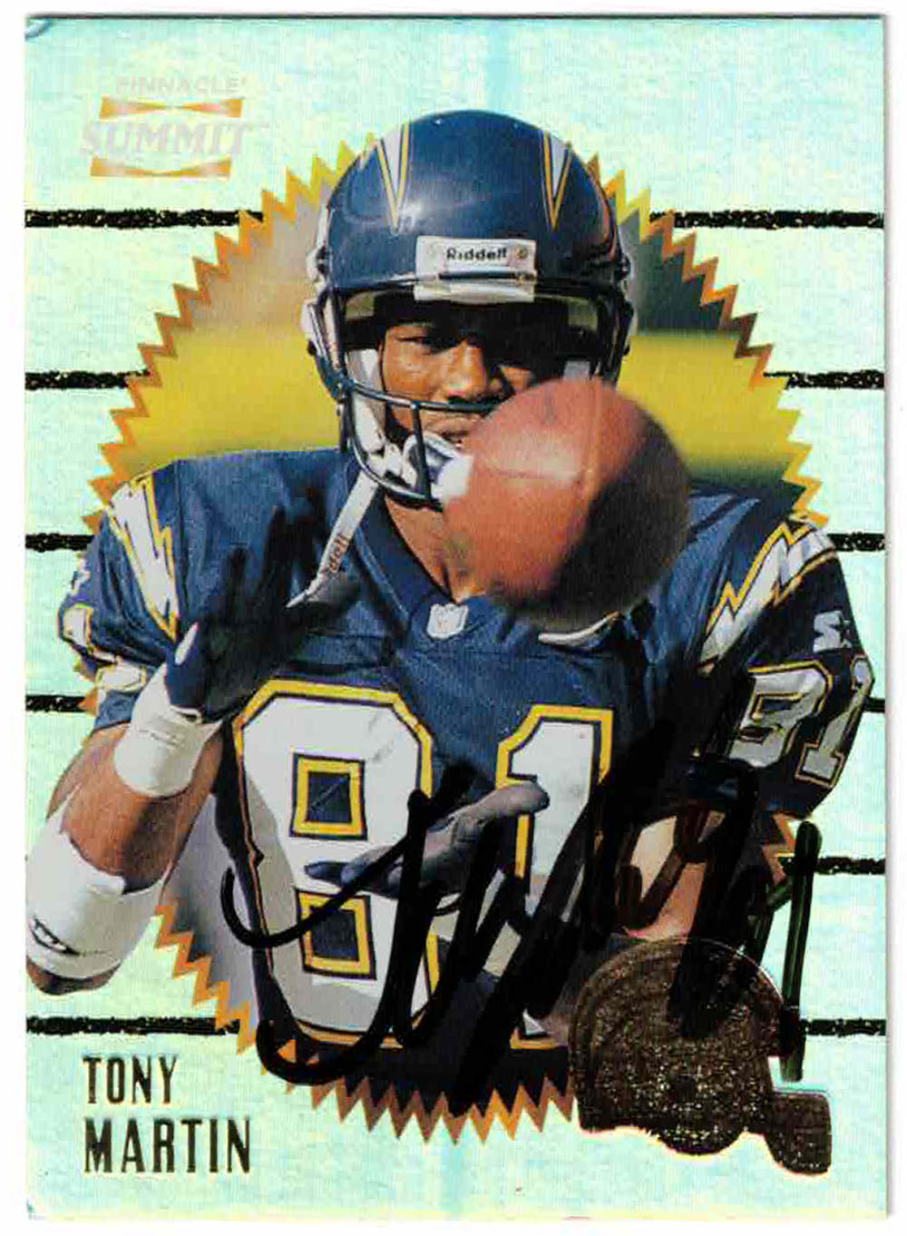 Tony Martin San Diego Chargers Signed Card - 1996 Pinnacle Summit #19-Powers Sports Memorabilia