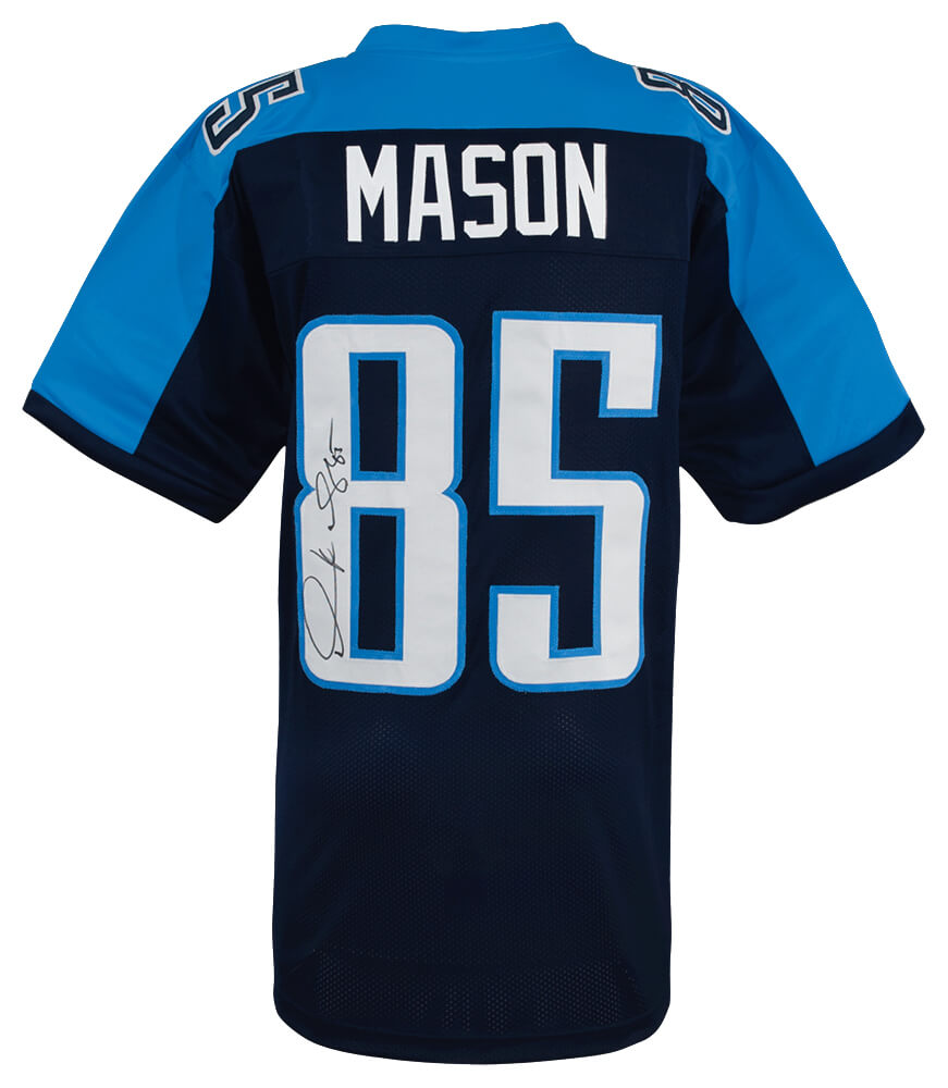 Derrick Mason Autographed Blue Custom Football Jersey-Powers Sports Memorabilia