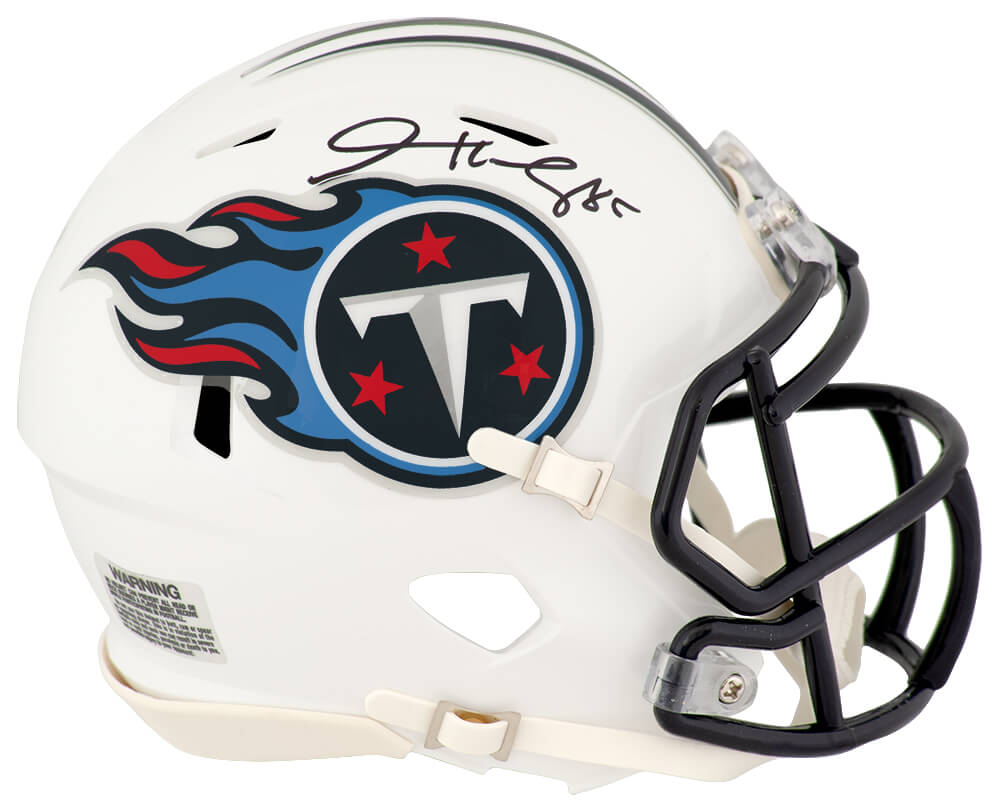 Derrick Mason Autographed Tennessee Titans White Riddell Speed Mini Helmet-Powers Sports Memorabilia