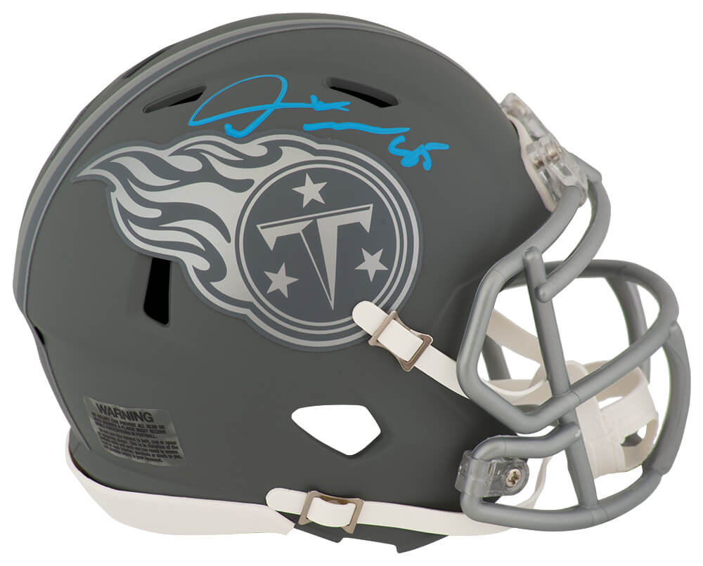 Derrick Mason Autographed Tennessee Titans SLATE Riddell Speed Mini Helmet-Powers Sports Memorabilia