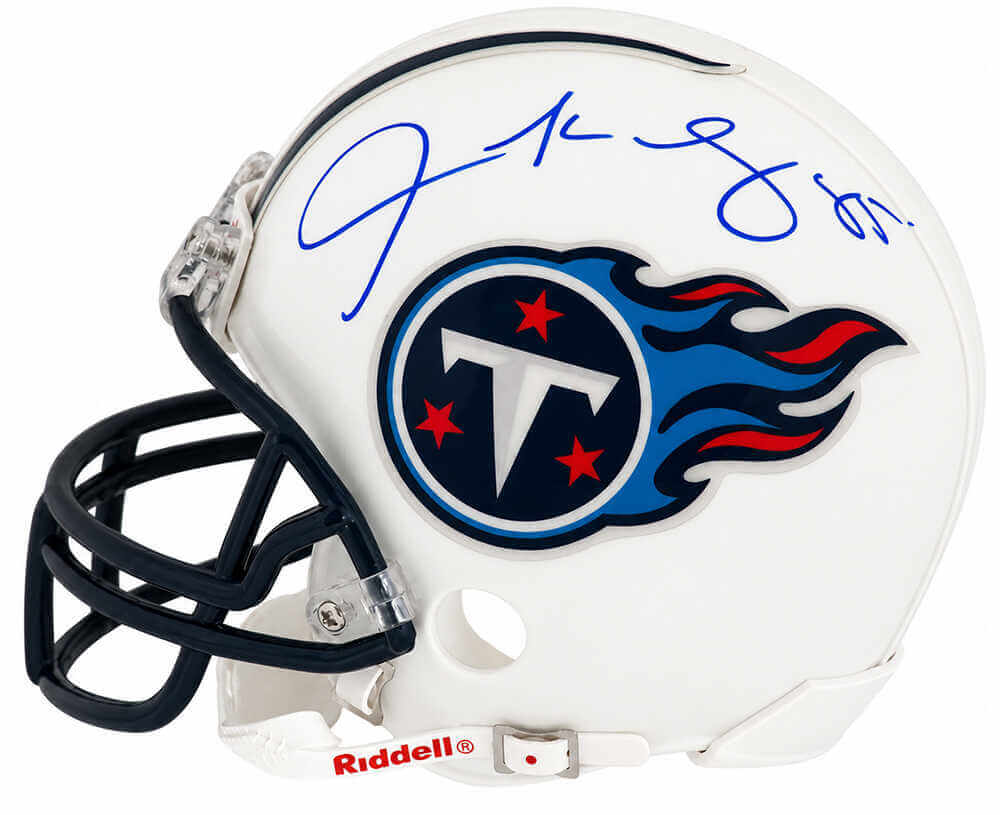 Derrick Mason Autographed Tennessee Titans Riddell (VSR4) Mini Helmet-Powers Sports Memorabilia