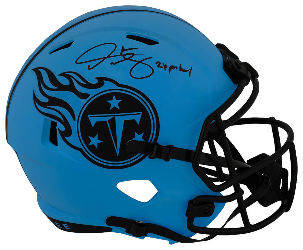 Derrick Mason Autographed Tennessee Titans RAVE Riddell Full Size Speed Replica Helmet with 2x Pro Bowl-Powers Sports Memorabilia