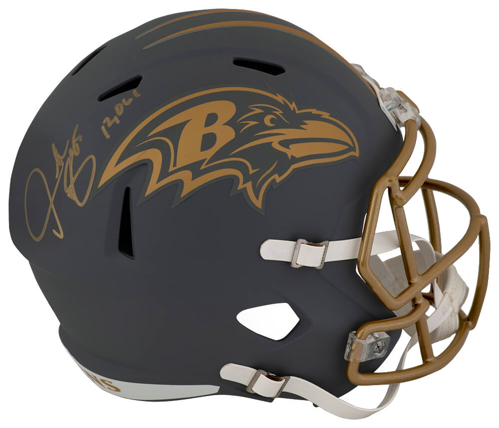 Derrick Mason Autographed Baltimore Ravens SLATE Riddell Full Size Speed Replica Helmet with 12,061 Yards-Powers Sports Memorabilia