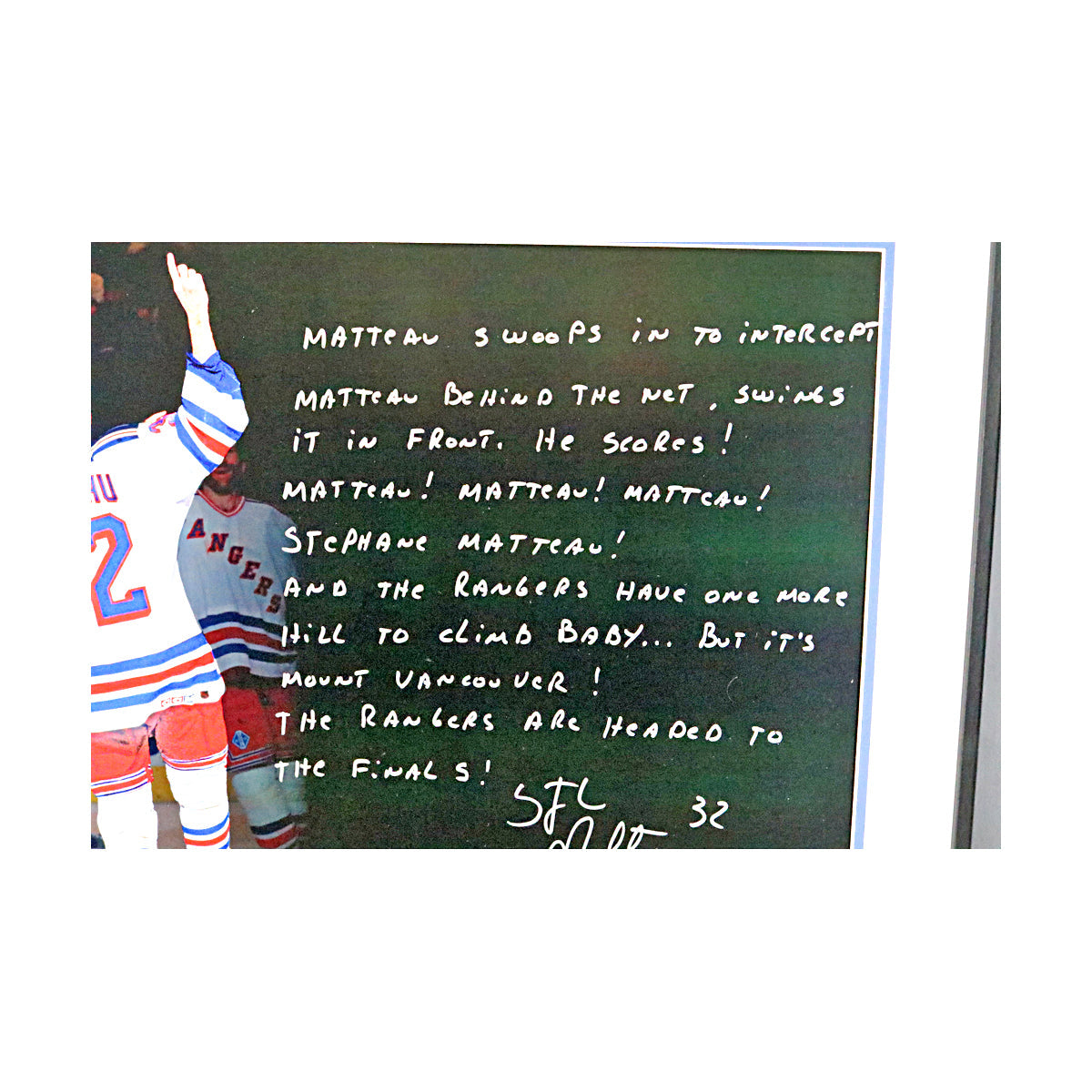 Stephane Matteau New York Rangers Signed Framed 16x20 Hand Written Story of Howie Rose 1994 ECF Radio Call-Powers Sports Memorabilia
