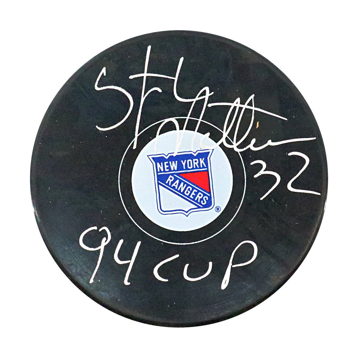 Stephane Matteau New York Rangers Signed Inscribed '94 Cup' Replica Rangers Puck-Powers Sports Memorabilia