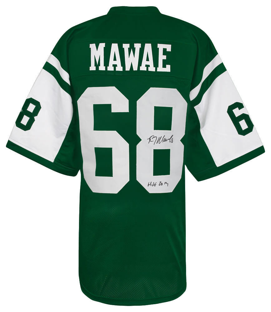 Kevin Mawae Autographed Green Throwback Custom Jersey with HOF 2019-Powers Sports Memorabilia