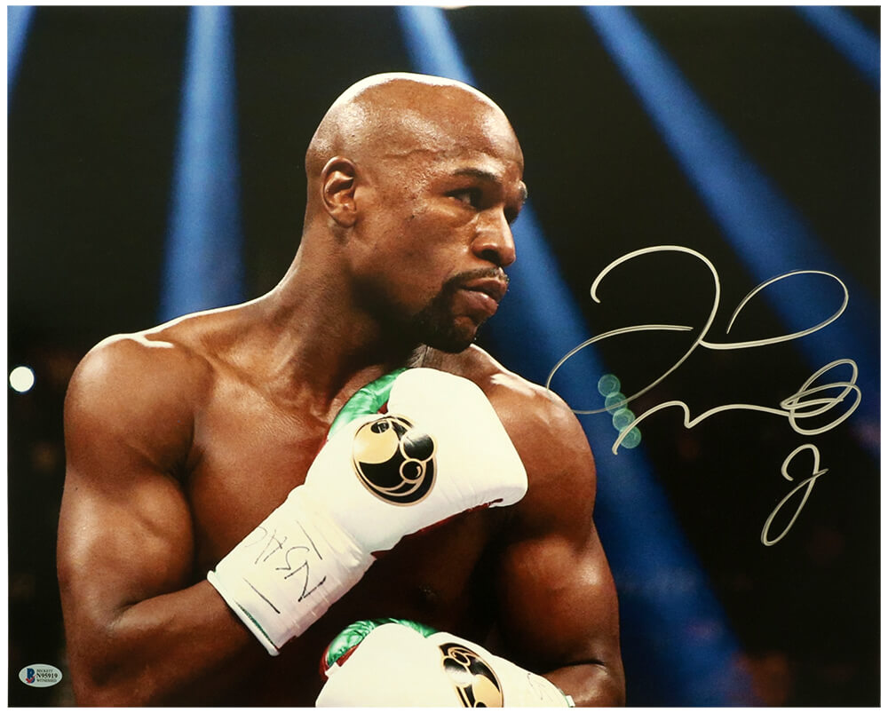 Floyd Mayweather Jr. Autographed Boxing Action Closeup 16x20 Photo Beckett-Powers Sports Memorabilia