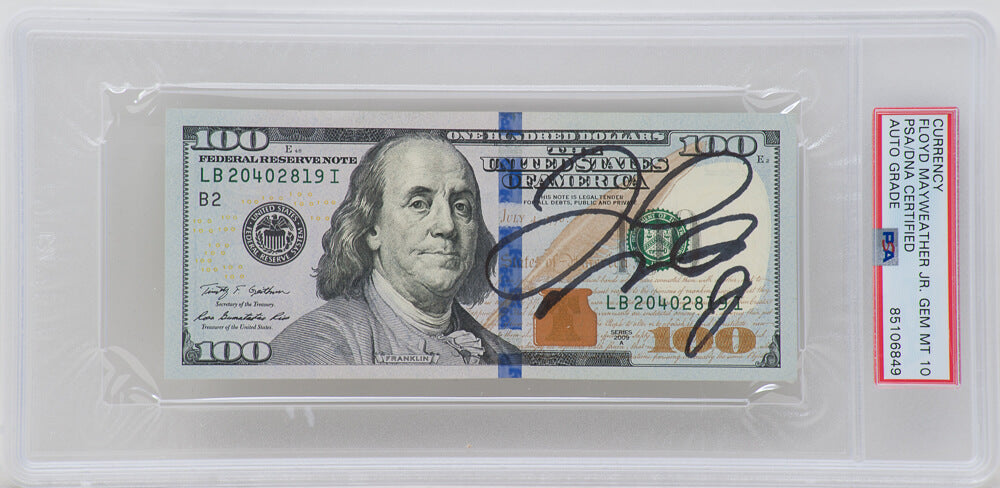 Floyd Mayweather Jr. Autographed $100 Bill (Autograph Grade 10) (PSA/DNA Encapsulated)-Powers Sports Memorabilia