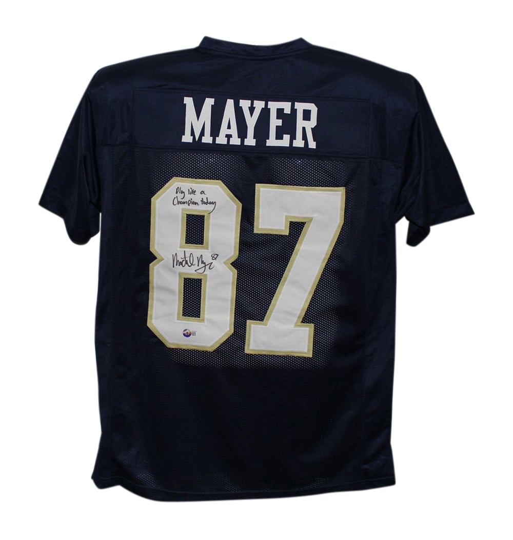 Michael Mayer Signed College Style Blue XL Jersey Play Like Champion – Beckett Authenticated-Powers Sports Memorabilia