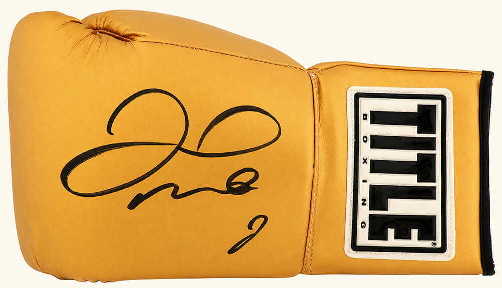Floyd Mayweather Jr. Autographed Title Gold Boxing Glove-Powers Sports Memorabilia