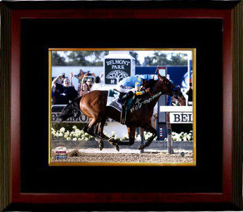 Victor Espinoza Autographed 11 x 14 Photograph 2015 Belmont Stakes American Pharoah Triple Crown Custom Framing- Steiner Holo-Powers Sports Memorabilia