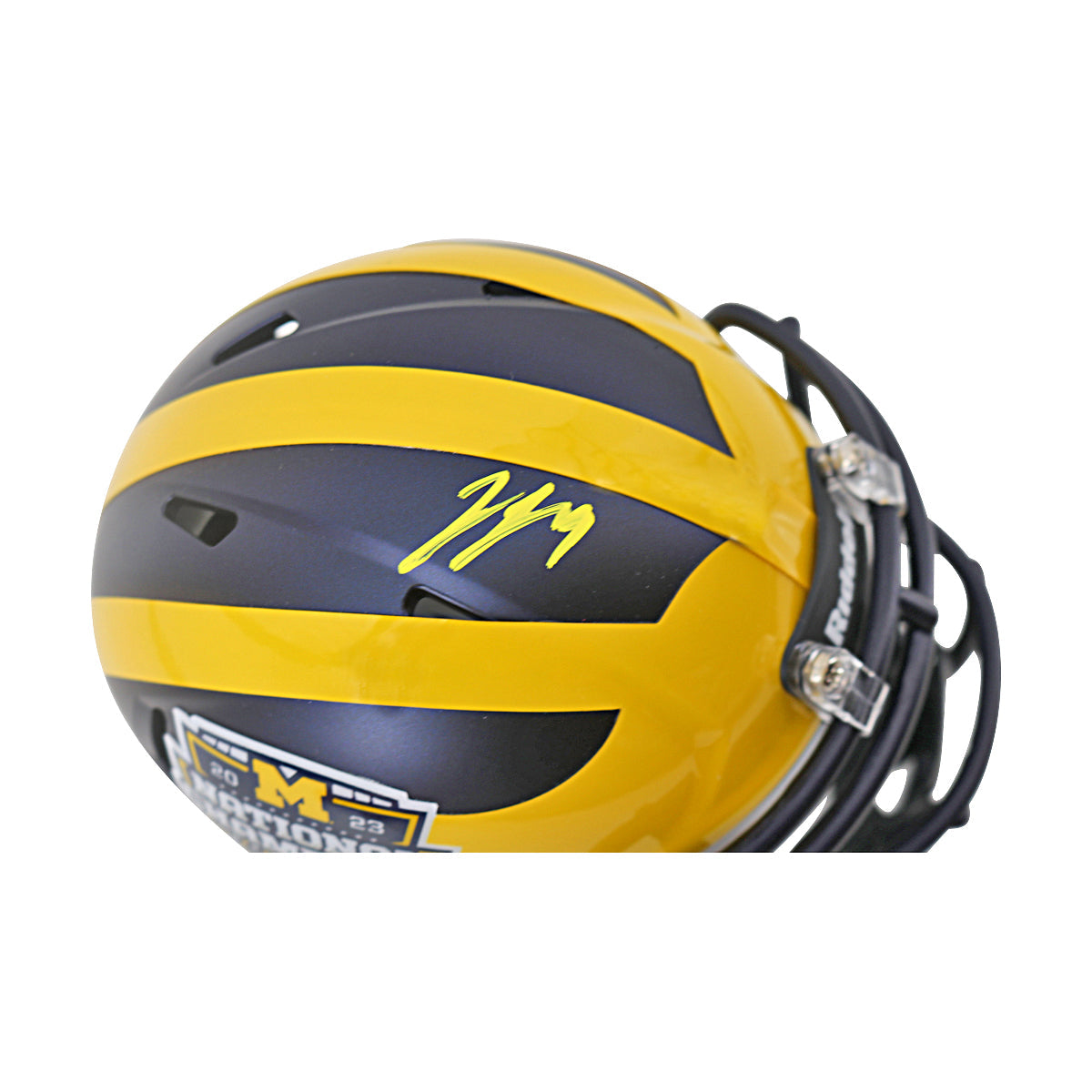 JJ McCarthy University of Michigan Signed Riddell 2023 National Champions Mini Helmet-Powers Sports Memorabilia