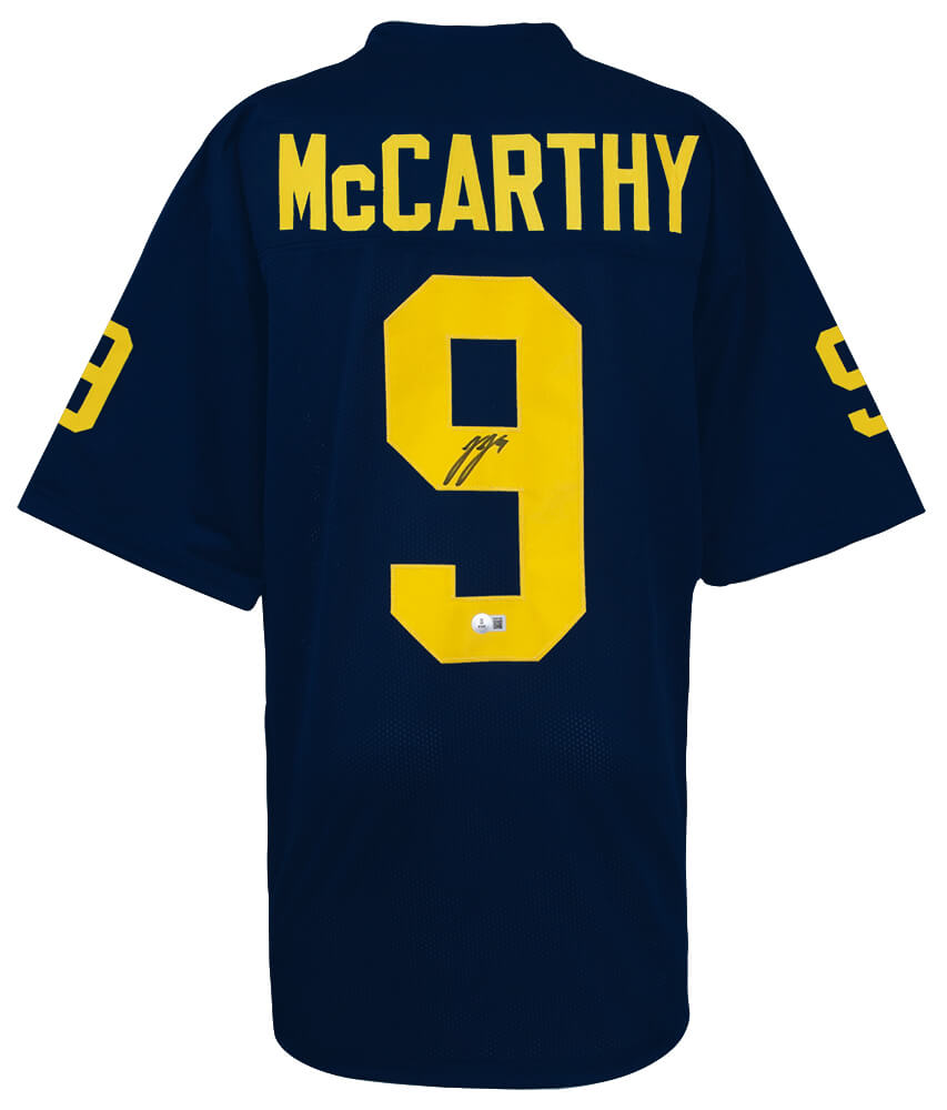 J.J. (JJ) McCarthy Autographed Navy Custom College Football Jersey-Powers Sports Memorabilia